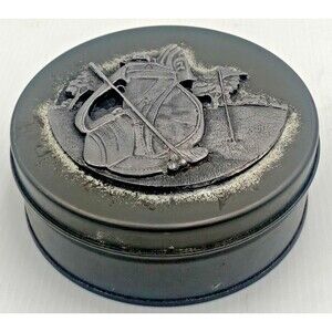 Vintage Metzke Pewter Golf Club Tin Round Trinket Box Golf Bag Theme Decor